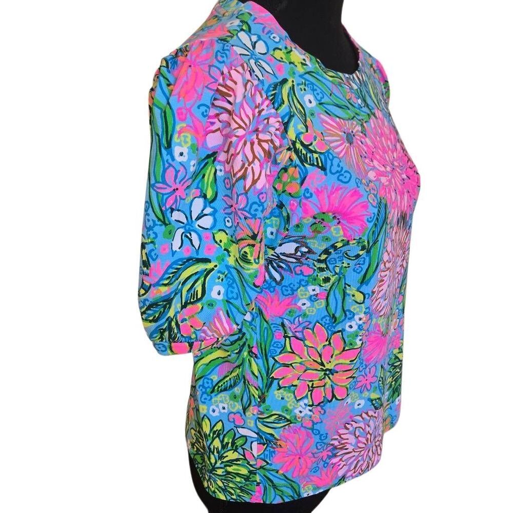 Lilly Pulitzer Womens Rhett Top In Seabreeze Blue Walking on Sunshine Small - Picture 5 of 10